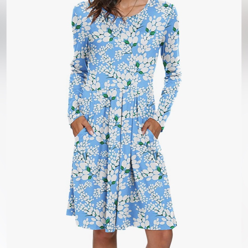 DouBCQ Women's Casual Long
Sleeve Flowy Pleated with a pockets Dress